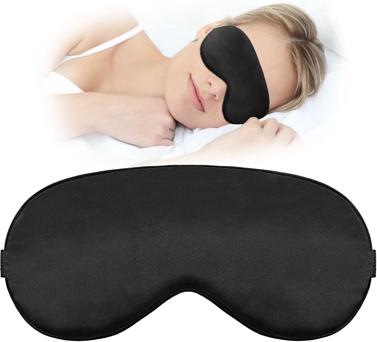 Slaapmasker voor zijslaper, zwart oogmasker met verstelbare riem, blokkering van slaaplicht, zachte ademende oogverblinder voor reizen, dutje, meditatie, eenheidsmaat