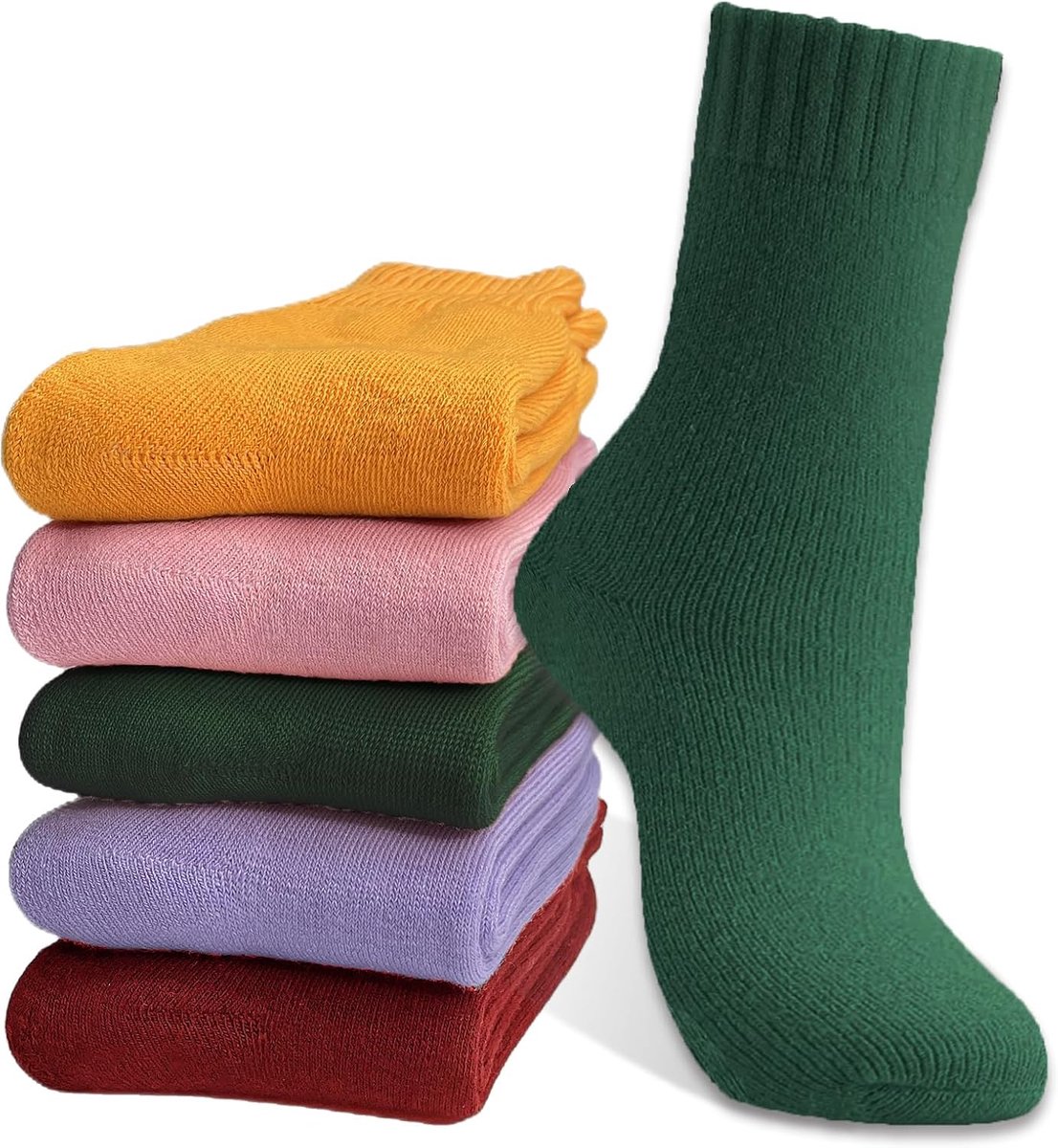Sokken voor dames, dikke warme knuffelsokken voor dames, 5 paar, wintersokken, wollen sokken, kleurrijk, zacht, wandelsokken, cadeau, sokken voor vrouwen, EU-maat 35-42