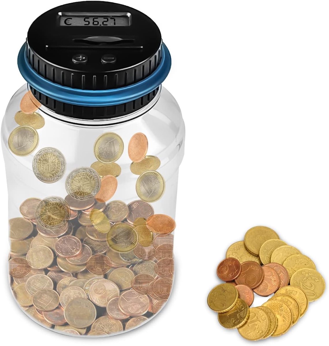 Digitale spaarpot met teller, 1,8 l, elektronisch spaarvarken met lcd-display, eurogeld besparen, grote transparante muntenteller, muntenbank, voor volwassenen en kindercadeau