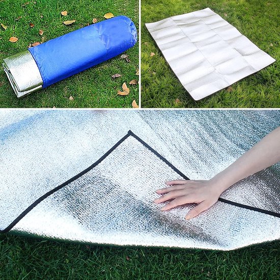 Isolatiemat van aluminiumfolie, 200 x 150 cm, schuimmat, vloermat, slaapmat, tentmat, thermomat, warmte-isolerend, opvouwbaar, compact, licht, voor camping, yoga, sport — afbeelding 5