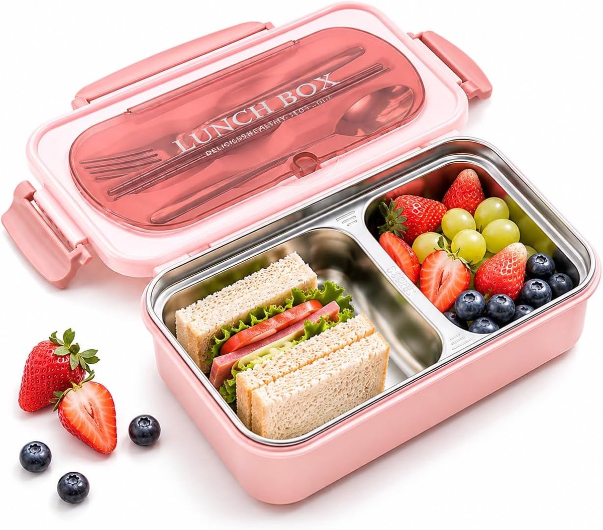 Gecompartimenteerde draagbare geïsoleerde lunchbox 304 roestvrijstalen bentobox Studentarbeider Lunch Box 304 Model met twee compartimenten Kersenroze (Roze)
