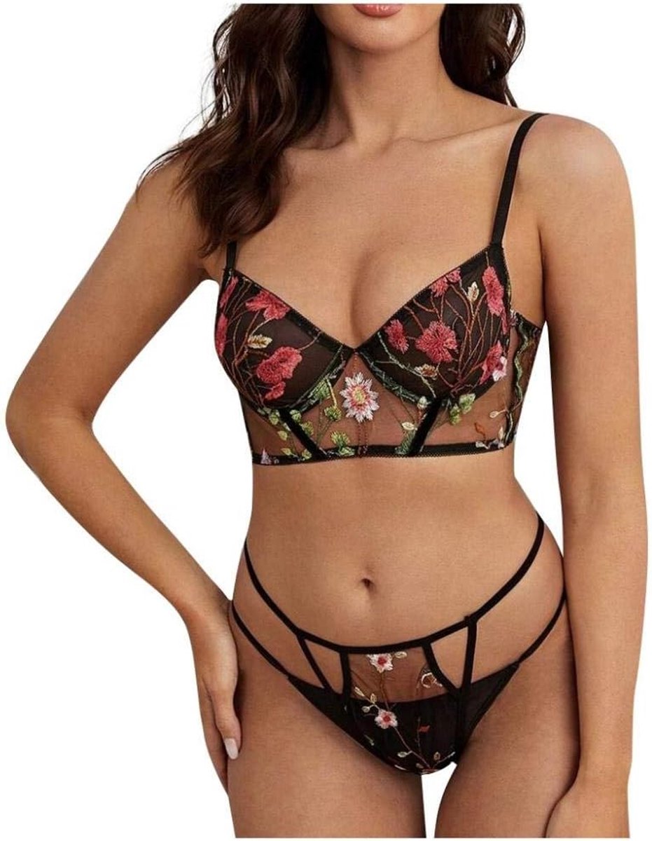 Sexy dames erotische lingerie Sexy Vrouwen Lingerie Kant Borduurwerk Beha Bandage Perspectief G-String Verleiding Erotische Porno Set