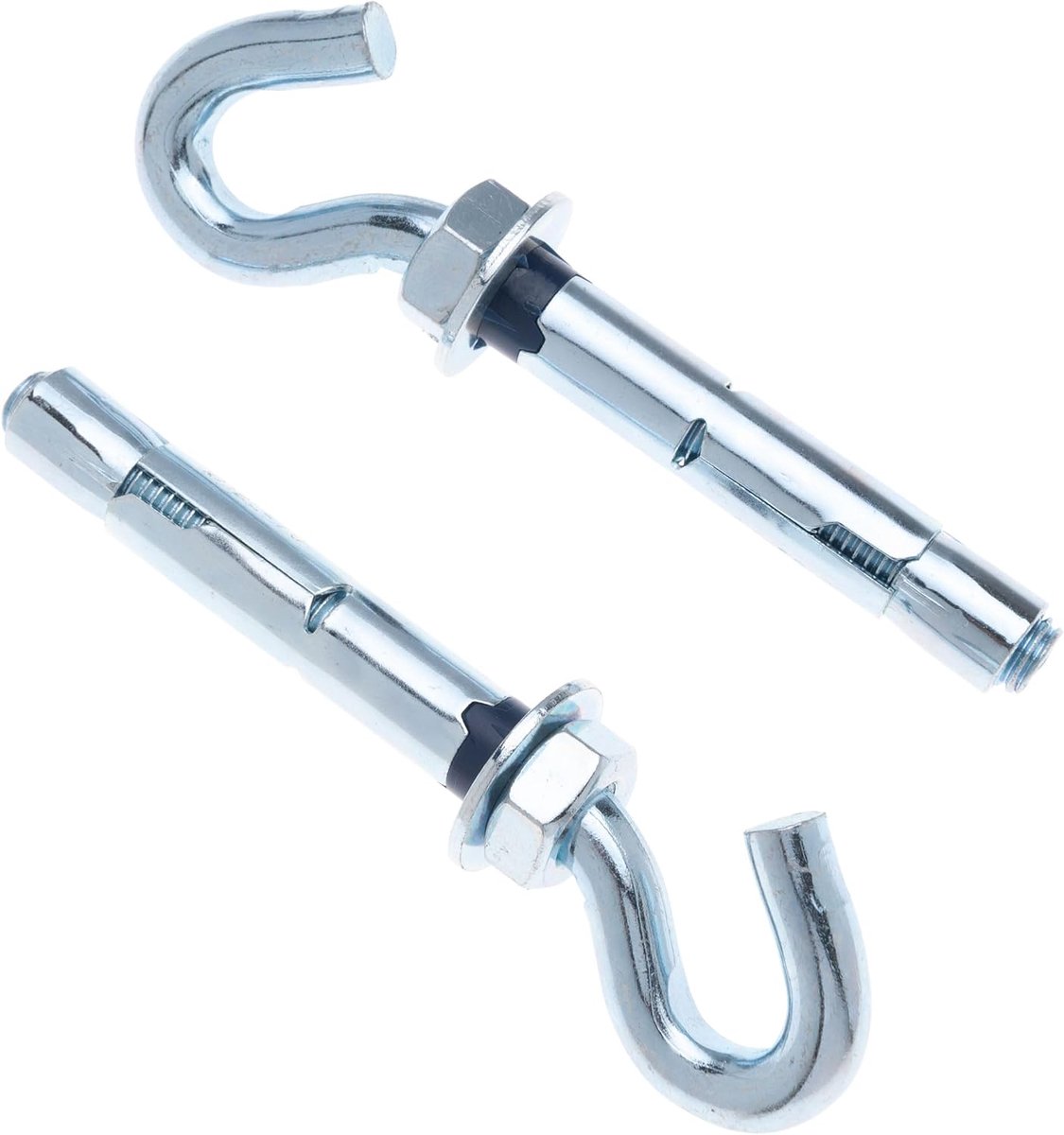 Betonnen muurhaak, metalen hulsankerhaak, 12x45 mm haakschroef met 16 mm uitbreidbare betonnen deuvel en zeskantmoer, open haakbevestiging voor vaste materialen zoals beton en steen (2 stuks)