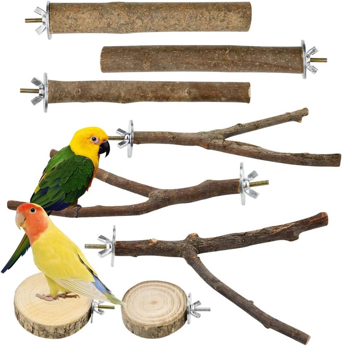 8 natuurlijke vogelzitstokken voor parkieten en kanaries, houten vogelzitstokken en vogelstandaard, vogelkooi accessoires