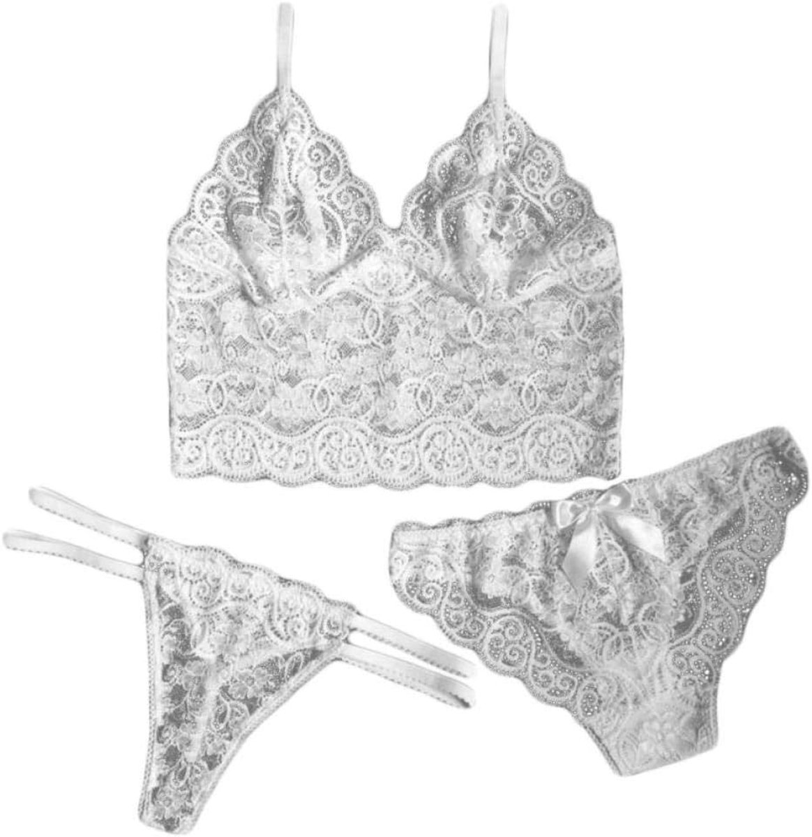 Kleding Vrouwen sexy kanten lingerie nachtkleding set draadloze bh string onderbroek verleiding erotische porno dames-wit_3XL