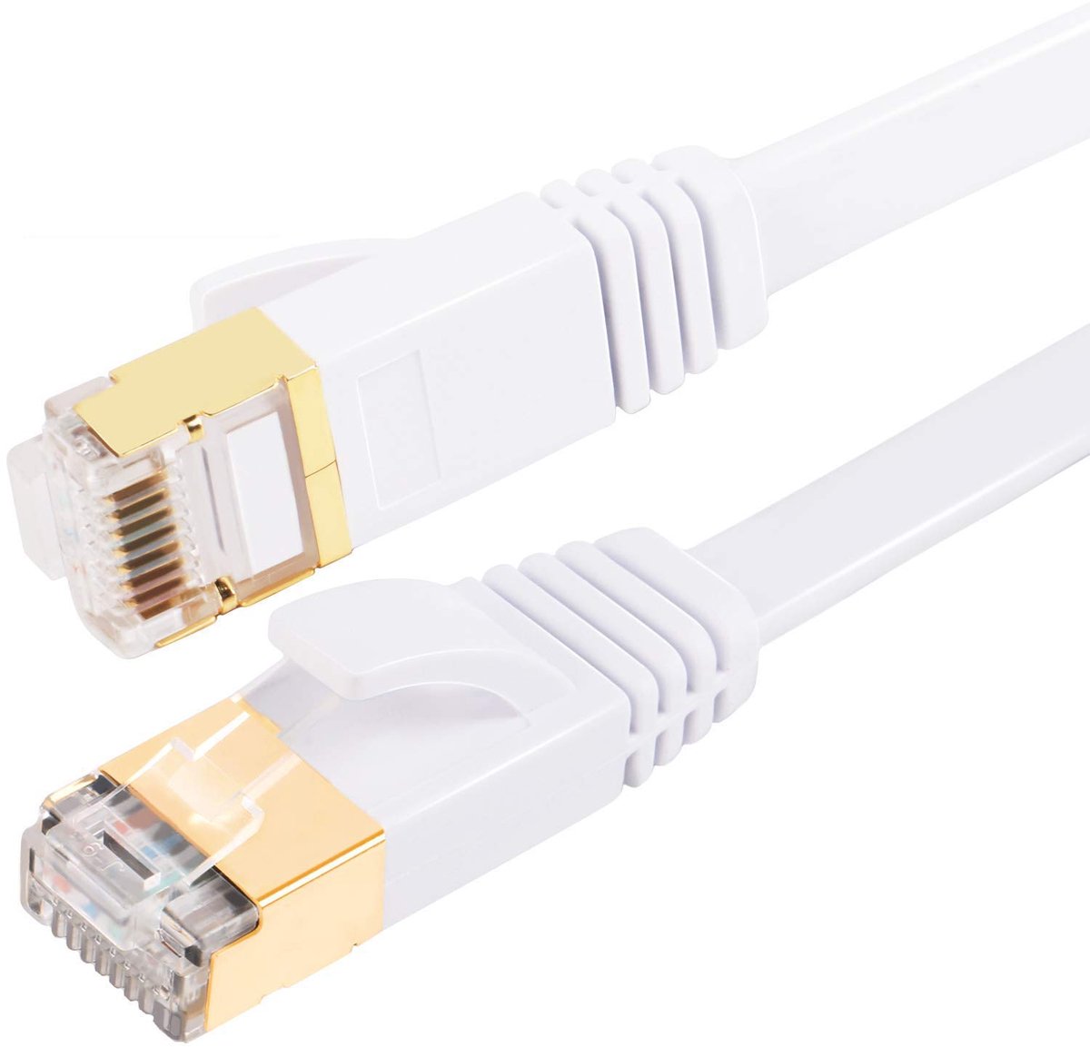 Cat 8 LAN-kabel, 1 meter, hoge snelheid, plat, Gigabit netwerkkabel, ethernetkabel, 1 m, internet patchkabel, 40 Gbps, 2000 MHz, RJ45 voor gaming, router, modem, laptop (wit)