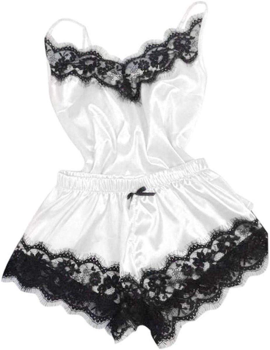Lingerie Dameslingerie Vrouwen Sexy Lingerie Erotisch Ondergoed Verleiding Beha Slips Satijnen Nachtkleding Porno Kostuum-White_M
