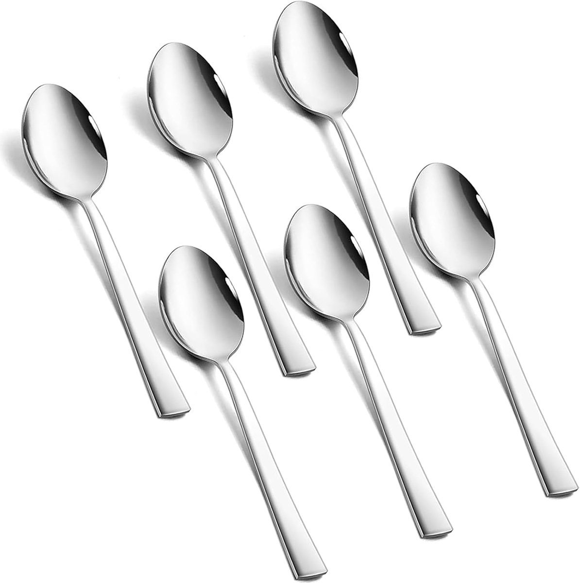 6 stuks, roestvrij staal, koffielepel, dessertlepel, espressolepel, kleine lepel met vierkant handvat voor feest, thuis, restaurant, gezond en hoogglans gepolijst
