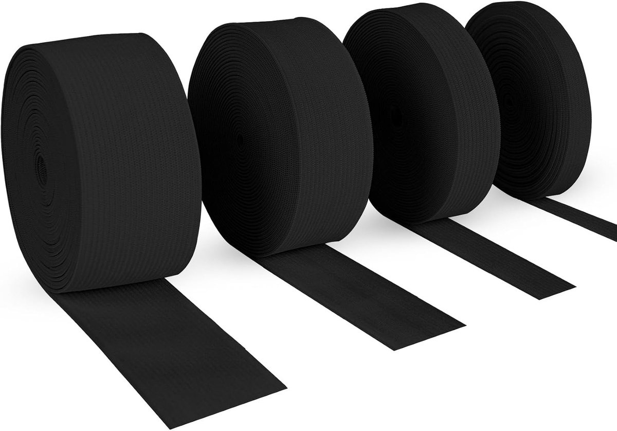 20 meter elastiek, naaien, breed, 10 mm, 20 mm, 30 mm, 40 mm, zwart, 4 stuks elastieken om te naaien, broekrubber voor doe-het-zelf handwerk, 5 meter per stuk