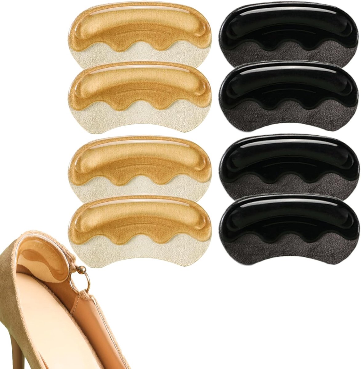Gel 4 Paar – Zelfklevende Antislip Inlegzolen voor Schoenen – Voorkomt Schuren en Blaren – Voor Hakken, Nieuwe of Iets te Grote Schoenen – Zwart & Beige