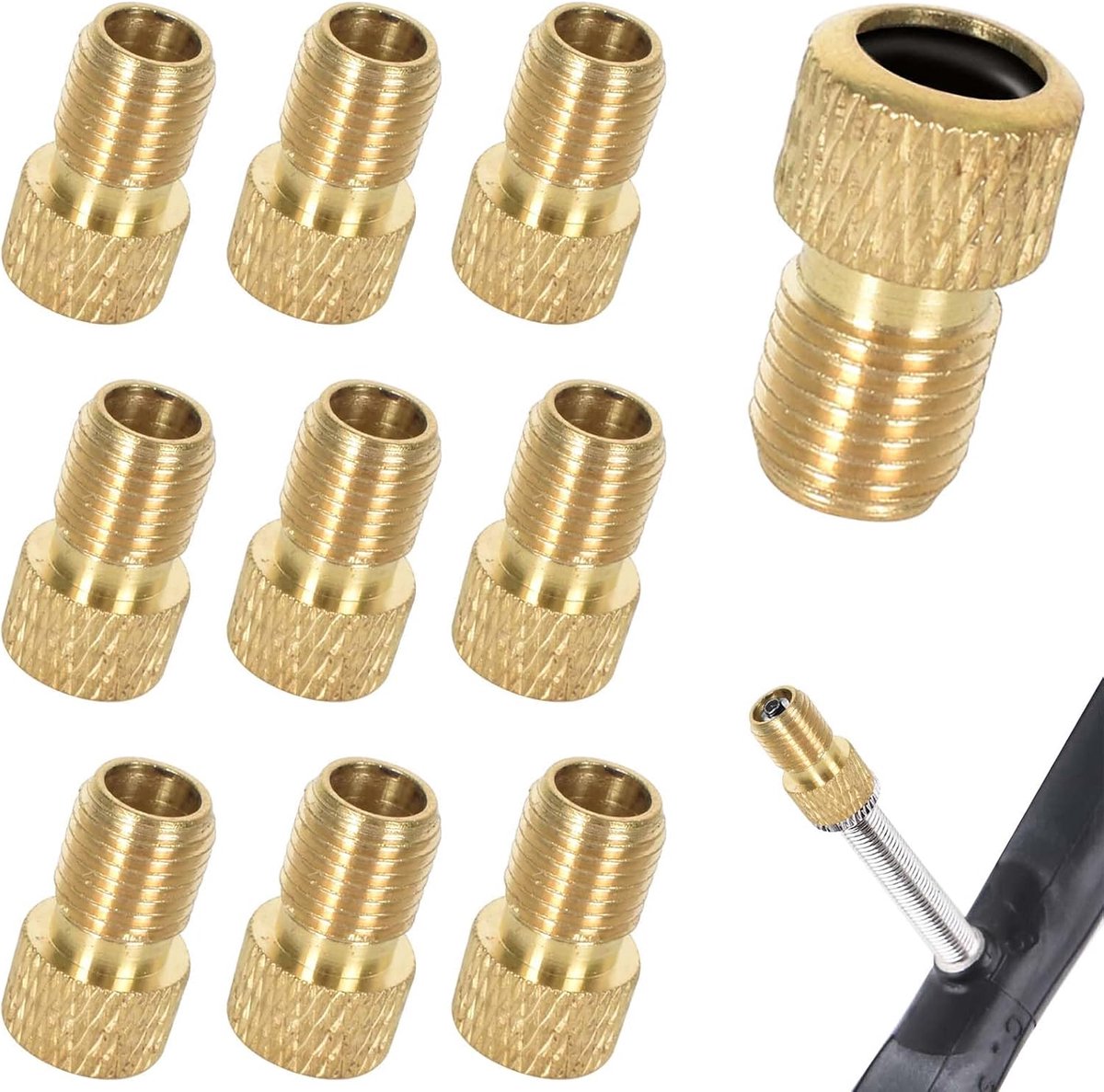 10 stuks fietsventieladapter met afdichtring, Sclaverand Presta Dunlopventiel ventieladapter fiets Frans ventiel adapter DV & SV (stijl 2)