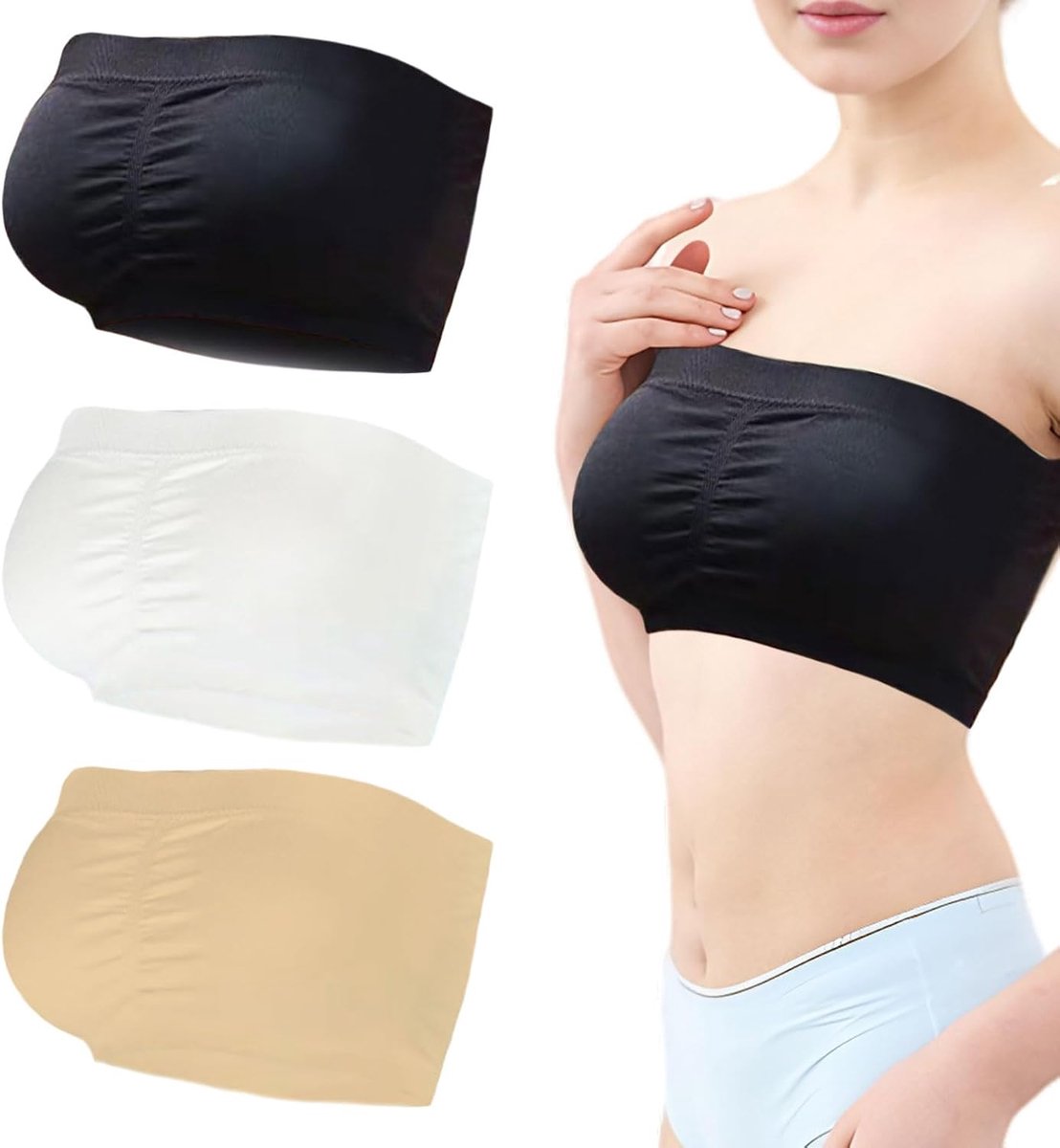3 stuks strapless bandeau-beha voor dames, naadloze bralettes, beha's voor vrouwen, zonder beugel, bralette bandeau-top, strapless top