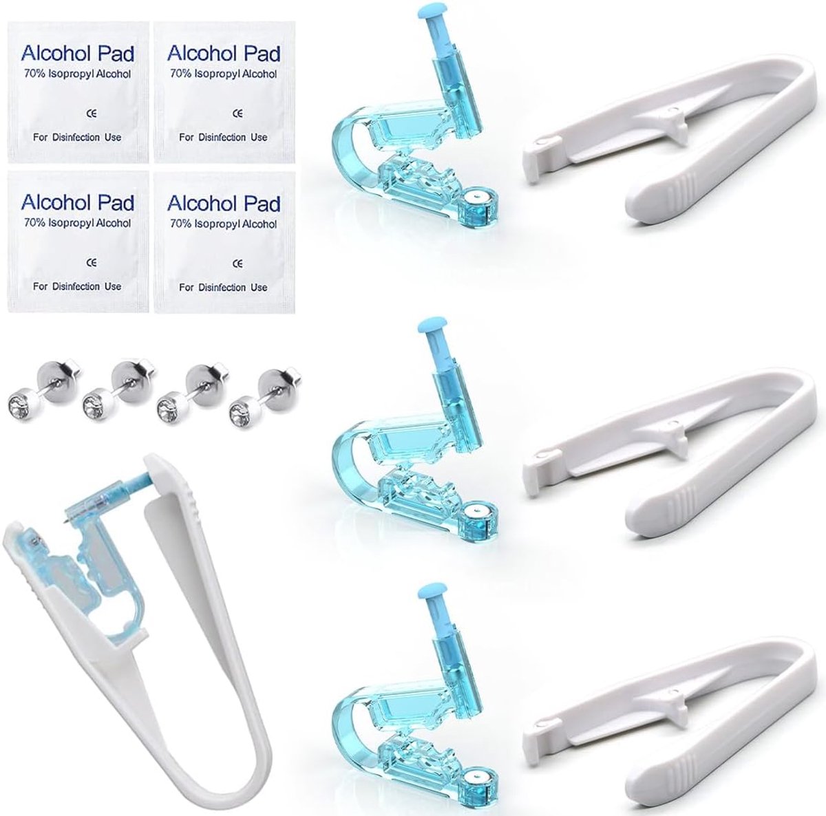 8 stuks oorpiercingset, steriel, wegwerppistool, oorpiercingpistool, pijnloos, met oorstekers, oorpiercingset