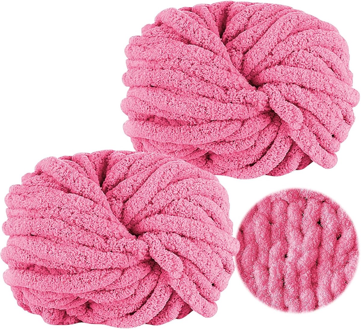 Wol om te haken, 250 g x 2, Chunky garen, XXL roze (Rozenpoeder), superzacht, dik wolgaren om met de hand te breien, chenille, pluizig voor haken van dekens, sjaals, mutsen, sierkussens