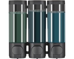 Modunful Shampoo en conditioner dispenser, douche-dispenser 3 kamers geen boor shampoo voor douche wandmontage conditioner body wash voor badkamer, vloeibare zeep grote capaciteit, zwart