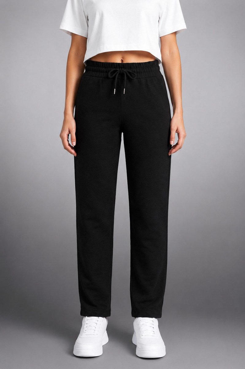 Ross Camp joggingbroek dames - sportbroek katoen - trainingsbroek rechte pijp - Zwart - S