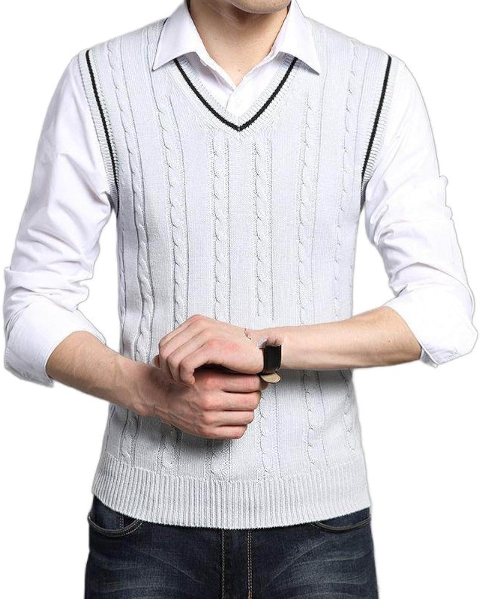 Jeugd Heren V-Hals Vest, Klassieke Slanke Mouwloze Trui Effen Kleur Jacquard Gebreid Vest, Casual Business Gentleman Knitwear Vest Sweater Tank Tops,Grijs,Xs