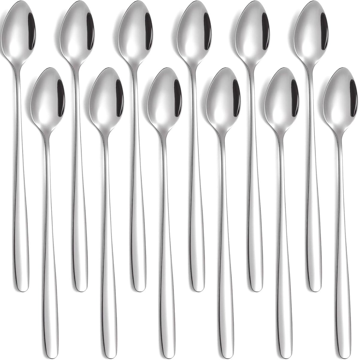 Macchiato lepelset, 12-delig, 19,8 cm lange handgreep, ijslepel, lange roerlepel van roestvrij staal voor ijskoffie, ijsthee, milkshake, ijsbeker, cocktails en desserts