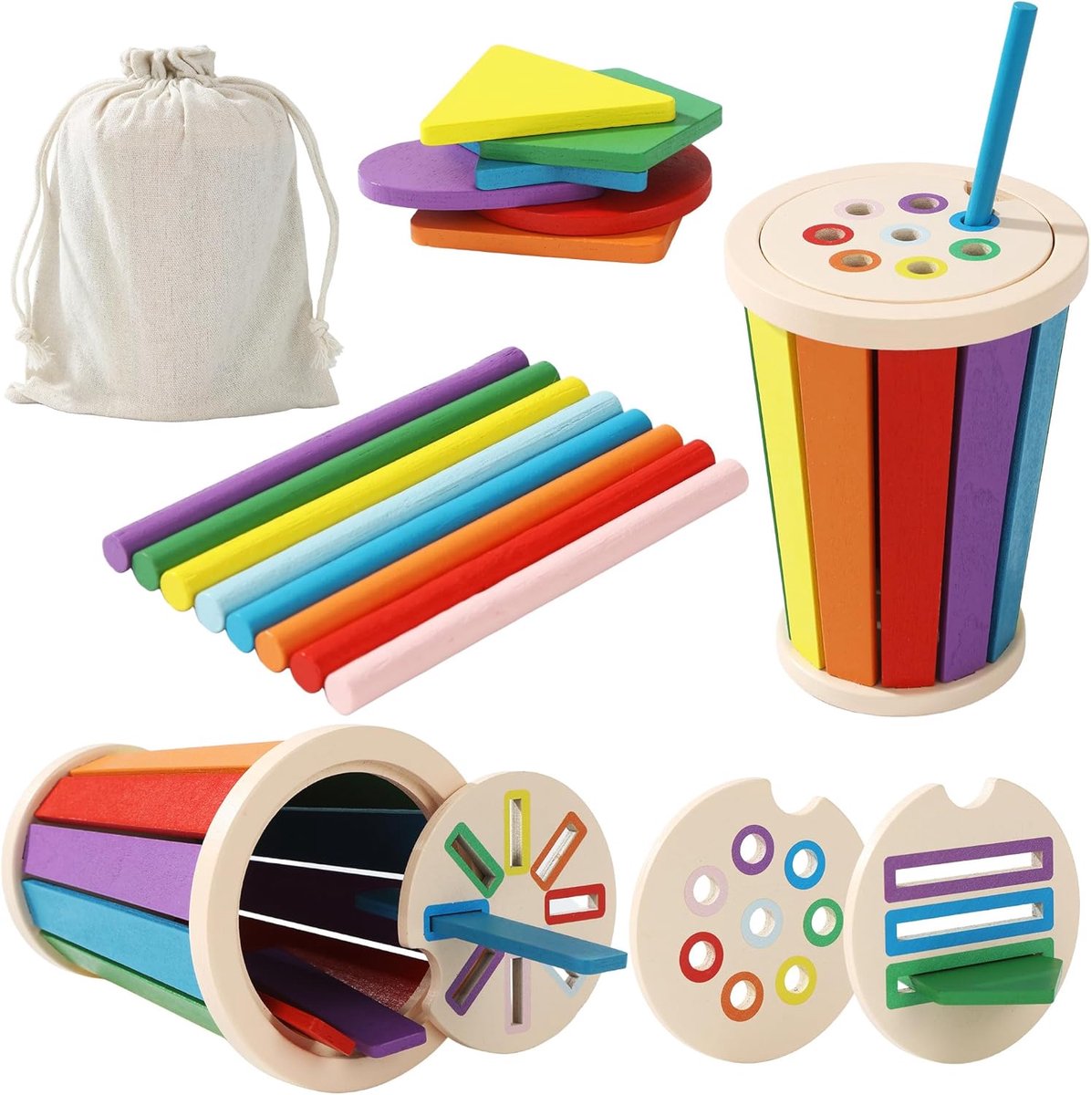 Montessori-speelgoed voor kinderen, houten kleur-vorm-matching-spellen, sensorisch speelgoed voor jonge kinderen, sorteer- en stapelspeelgoed voor baby's van 1 tot 3 jaar