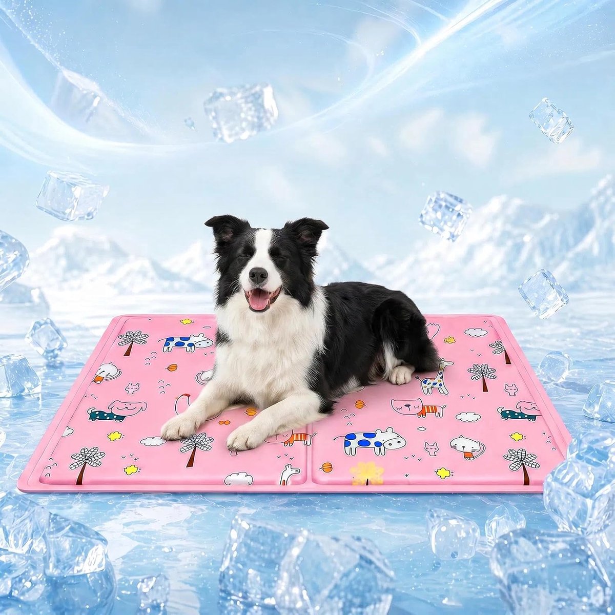 Koelmat voor honden en katten, giftvrij ademend koelmatje van ijszijde, duurzame ijszijde huisdieren koelmat voor huisdieren in de zomer (50 × 60/roze)