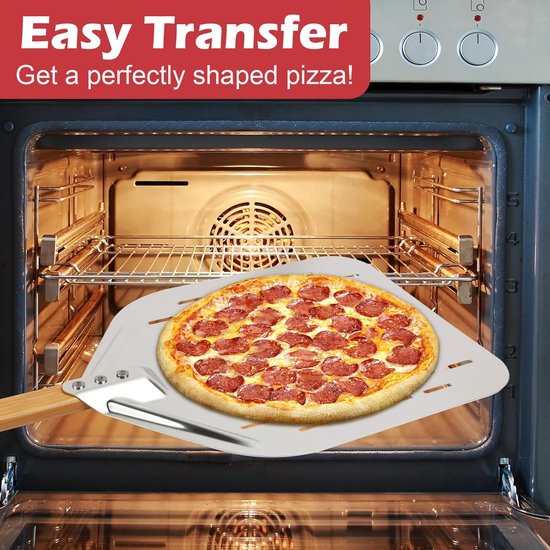 Geperforeerd, zilverkleurige 12 inch pizzaschep 39,5 * 30 cm, pizzaschep aluminiumlegering pizzaschep, professionele pizzaschep met groot oppervlak & verwijderbaar — afbeelding 5