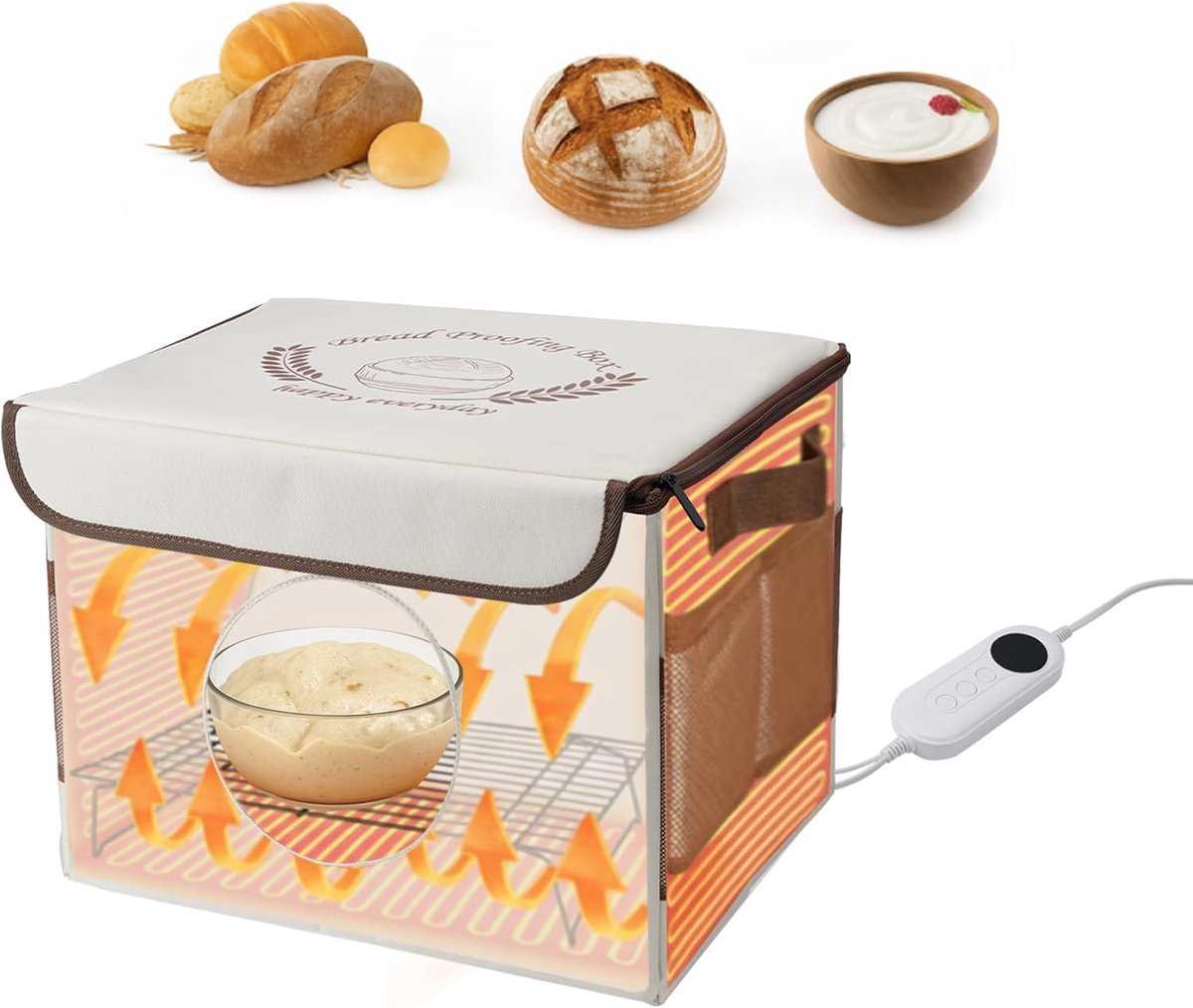 Brood fermentatiebox met verwarming, opvouwbare brood-fermentatiekast, instelbare temperatuur en timer, deeggaarbox voor het bakken van brood, yoghurt, natto en handgemaakte zeep