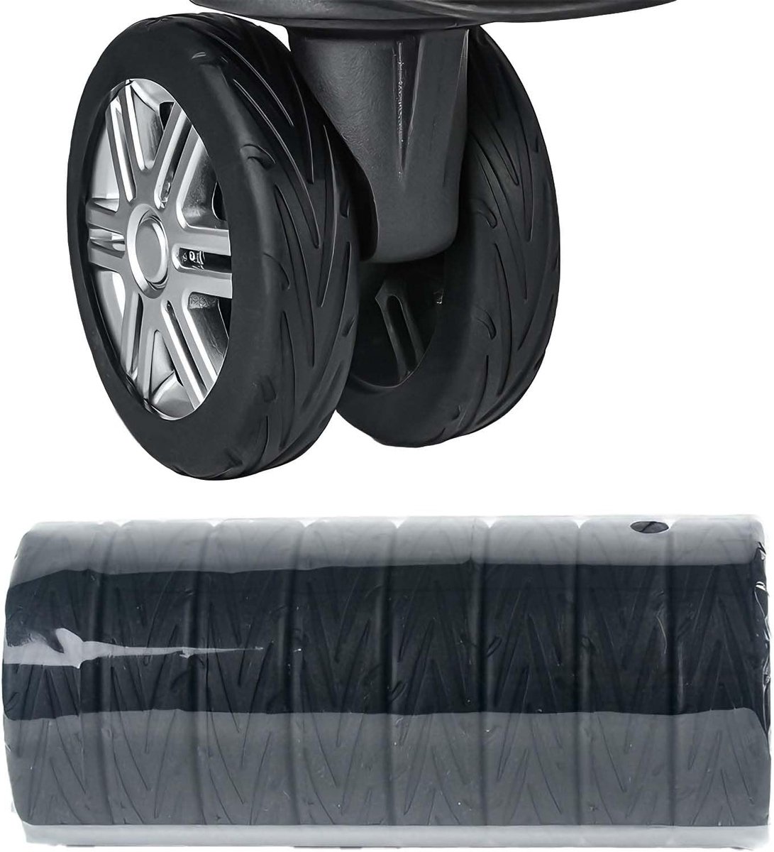 8 stuks bagagewielhoezen in silicone – geluidsdempende, herbruikbare beschermhoezen voor reiskoffers (wiel Ø 50–60 mm), meerdere kleuren