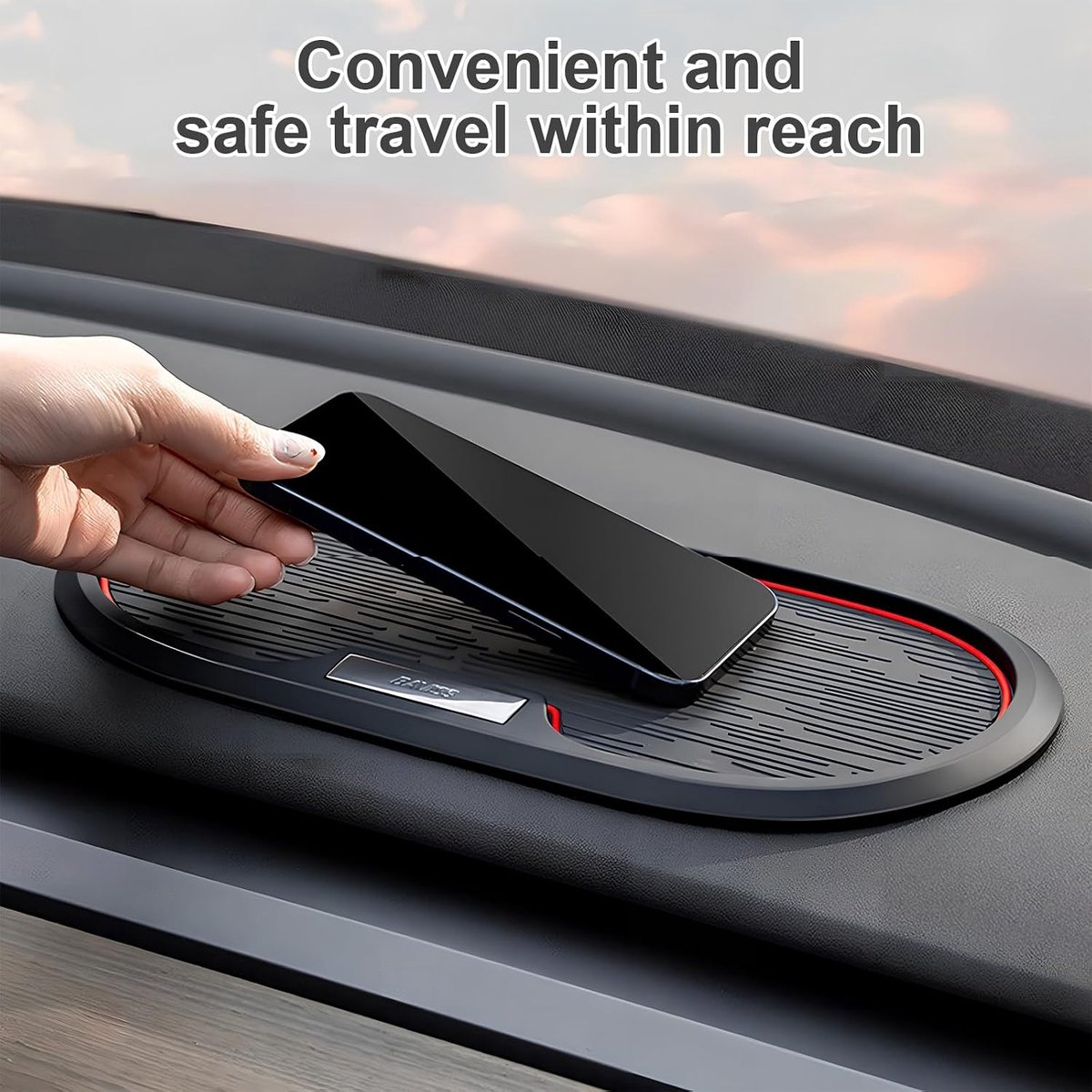 Antislipmat voor in de auto, wasbaar PU-dashboardgreepkussen, telefoonnummerhouder, hittebestendig, geen resten, voor telefoonsleutels, zonnebril (zwart 30 x 15 cm)