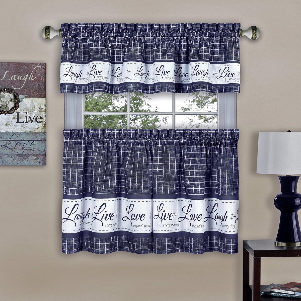Home Furnishings Zachte raamlaag en volant set, polyester, marineblauw, 36" B x 58" L (Pack van 1)