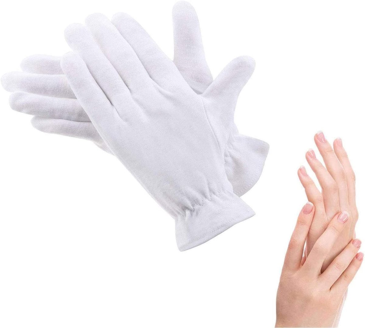 2 stuks (1 paar) witte katoenen handschoenen voor droge handen, hydraterend, cosmetica, eczeem, spa en muntensieraden, inspectie, serveerhand