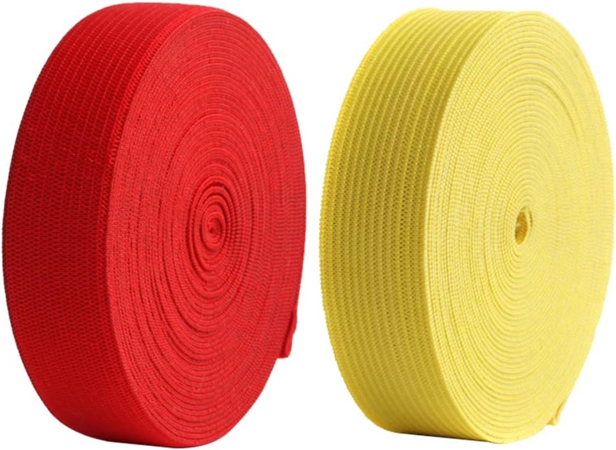 Elastische band, elastische band, platte elastische band, voor het naaien van broeken, mouwen, handschoenen, mutsen, 2 stuks, rood + geel (2 cm x 5 m)