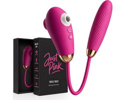 Just Pink Triple Treat - 3 in 1 Luchtdruk Vibrator met Clitoris Zuiger & Stotende Dildo - Clitoris Stimulator en G Spot Vibrator - Vibrators voor Vrouwen - Sex Toys voor Koppels