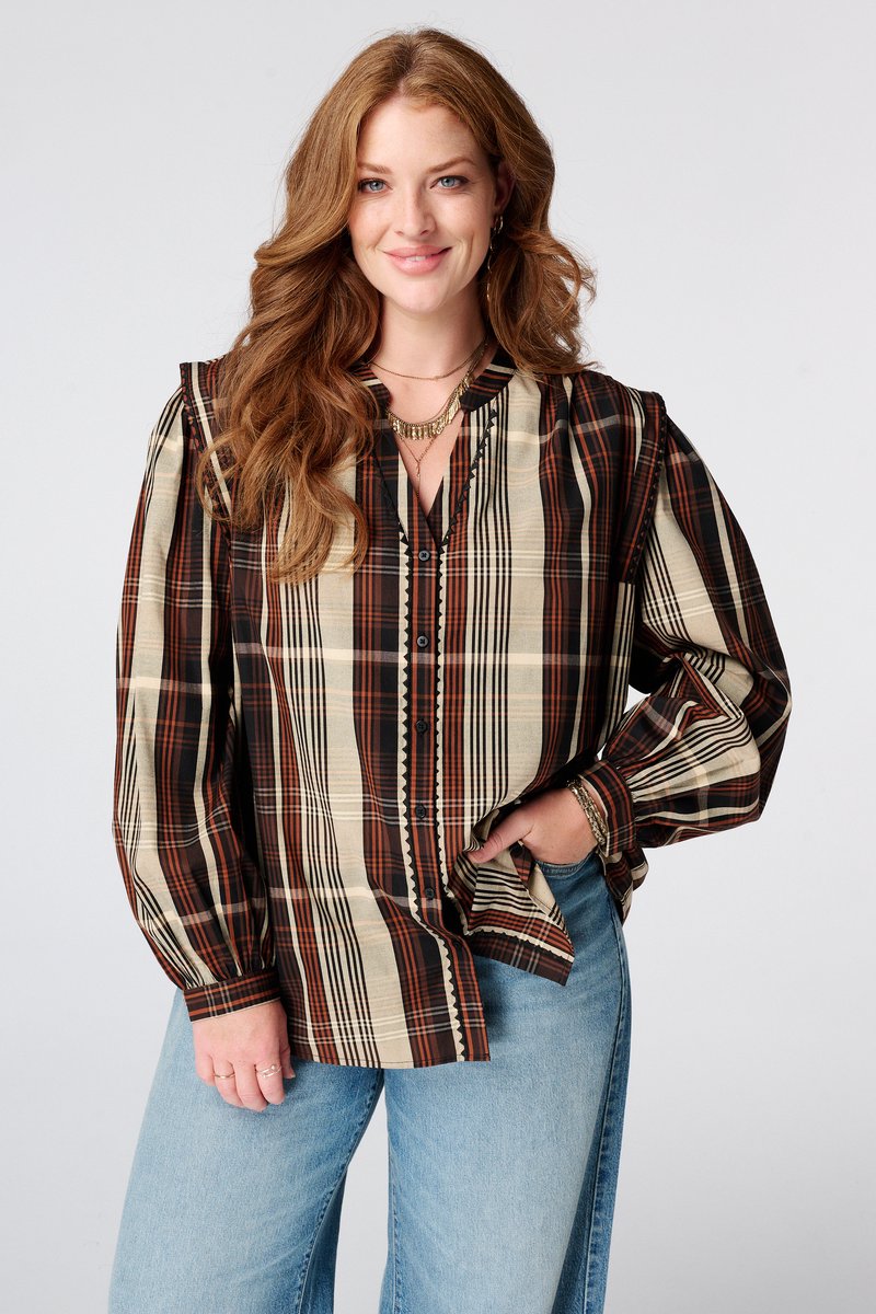 MS Mode Blouse Geruite blouse met volant