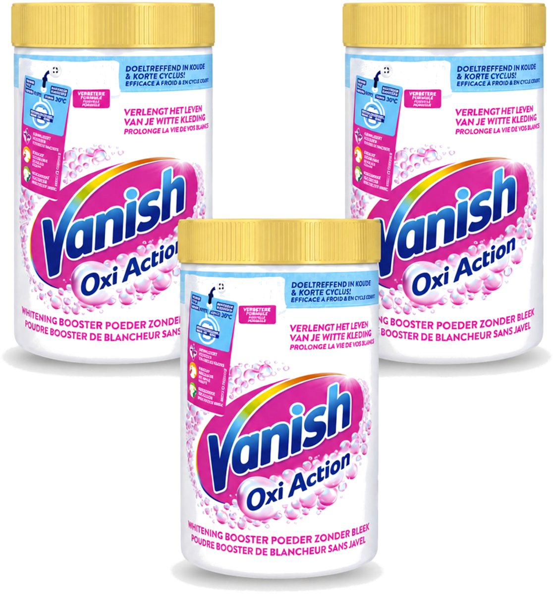 3 x Vanish Oxi Action - Vlekkenverwijderaar Poeder - Zonder Bleek - Witte Was - 1.5 Kg - Voordeelverpakking - 3 stuks