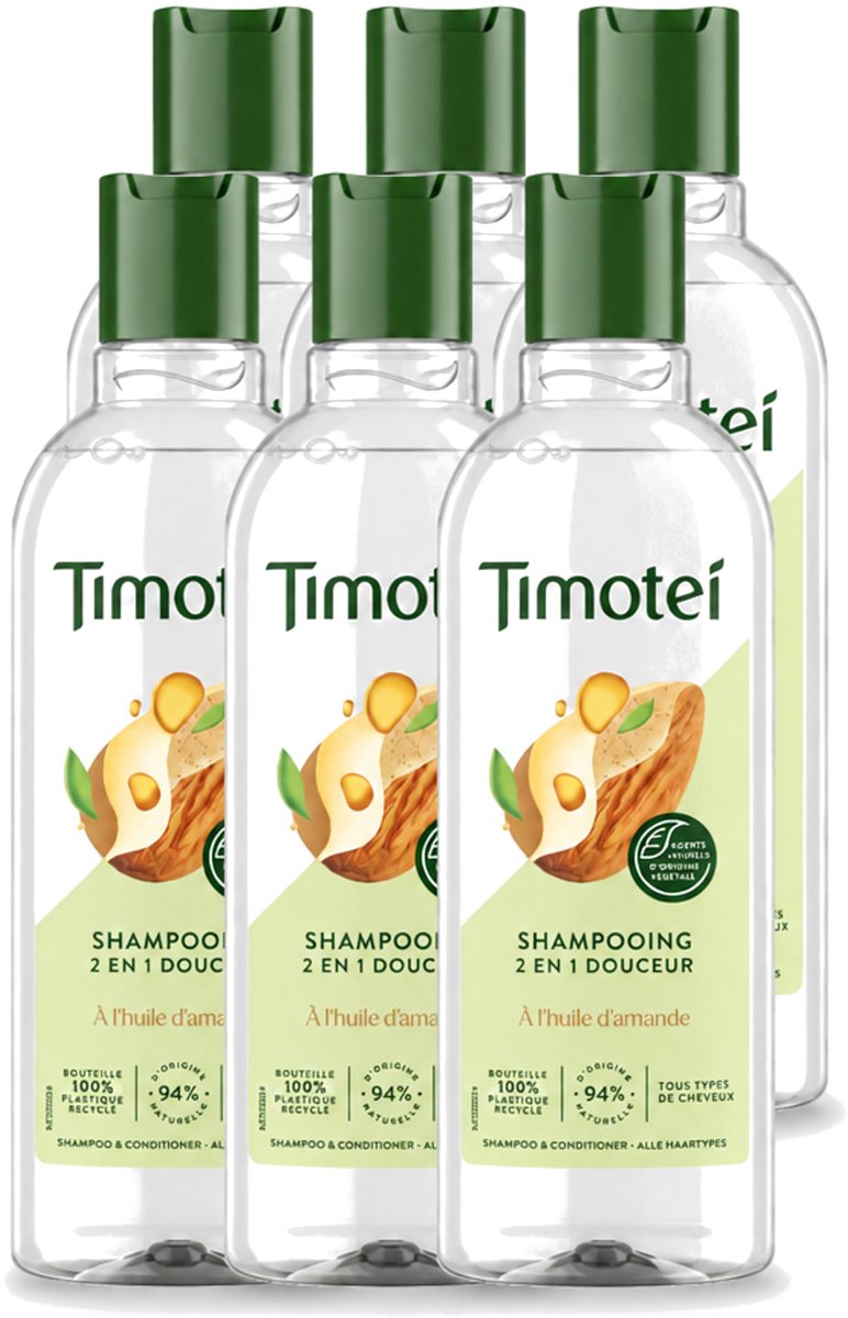 6 x Timotei - Shampoo - Amandelolie - 2in1 - Alle haartypes - 300ml - Voordeelverpakking - 6 stuks