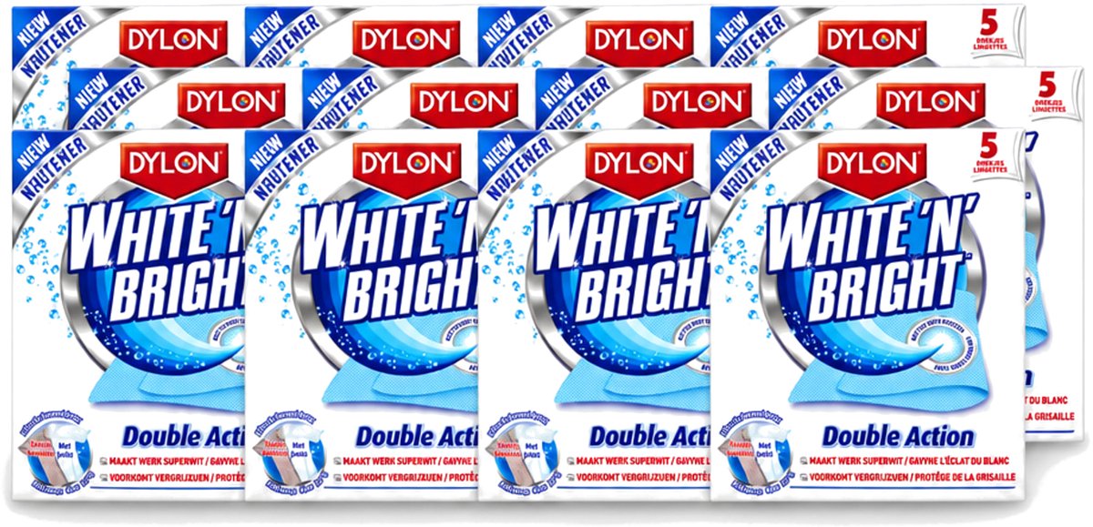 12 x Dylon - Vlekverwijderaar - White & Bright - Superwit & Vlekkeloos - 5 Doekjes - Voordeelverpakking - 12 stuks