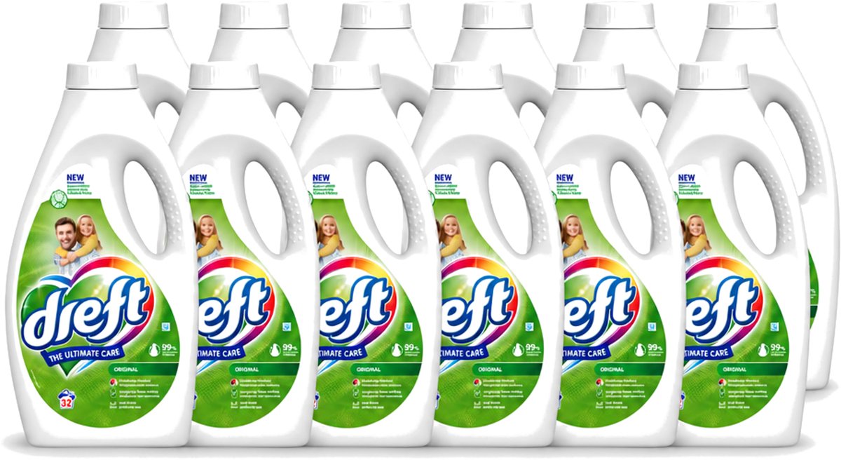 12 x Dreft - Ultimate Care - Vloeibaar Wasmiddel - Gekleurde Was - Original - 32 Wasbeurten - Voordeelverpakking - 12 stuks