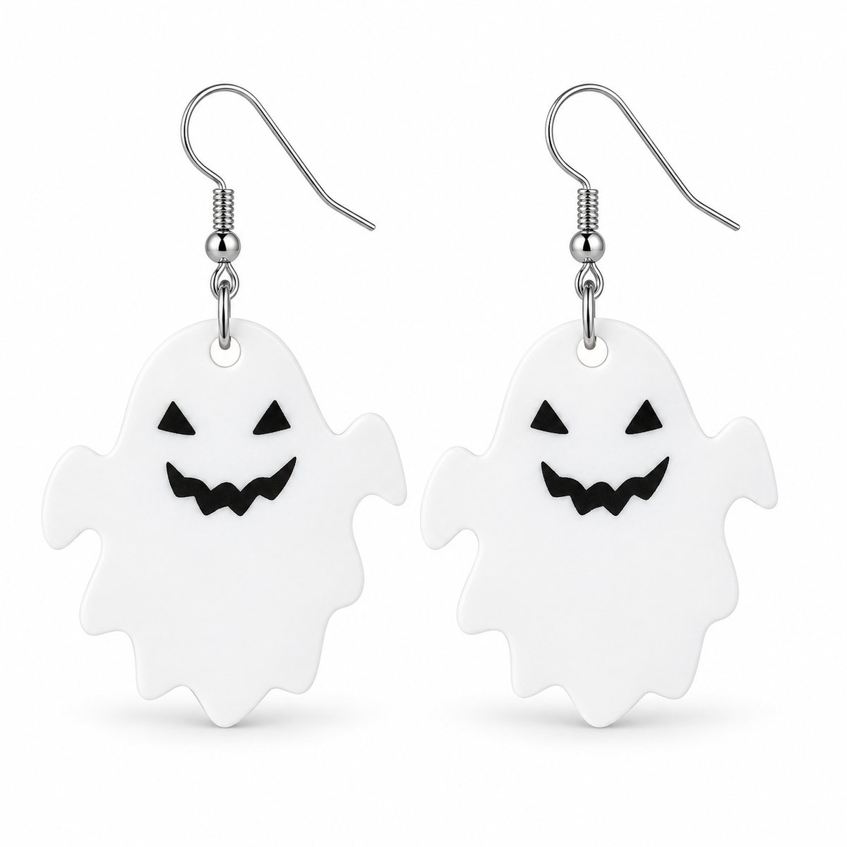 Marama Halloween Oorbellen Griezelig Spookje – Dames & Meisjes – 7,2 cm – Wit/Zwart - Nikkelvrij