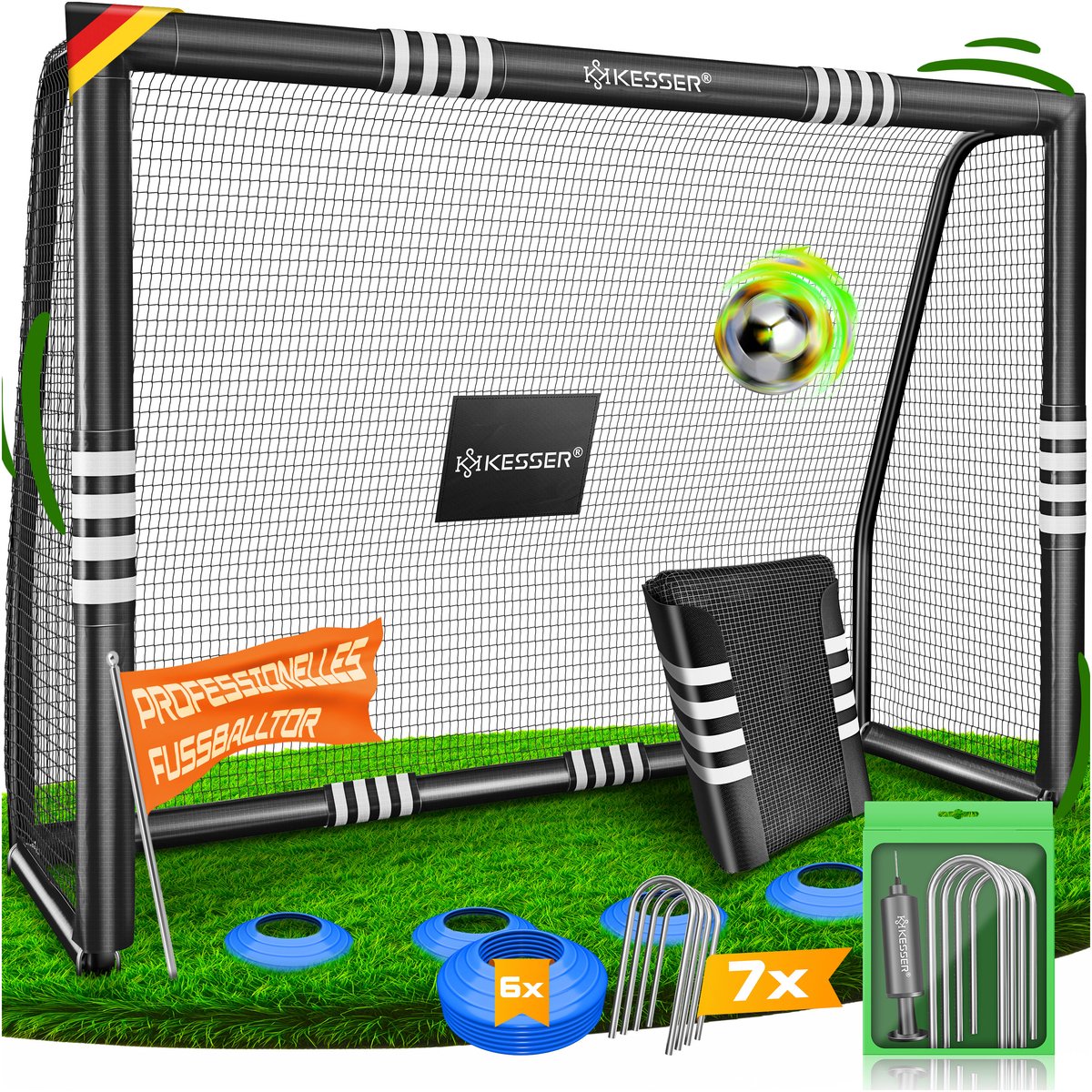 KESSER® Voetbaldoel - Stalen frame met bekleding - UV-bestendig net - 300 cm zonder doelwand - Zwart