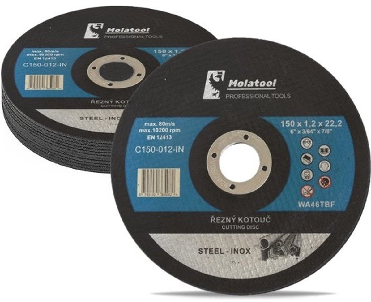 Professionele slijpschijven voor metaal, staal en roestvrij staal - 10 stuks - 150 x 1,2 x 22,2 mm