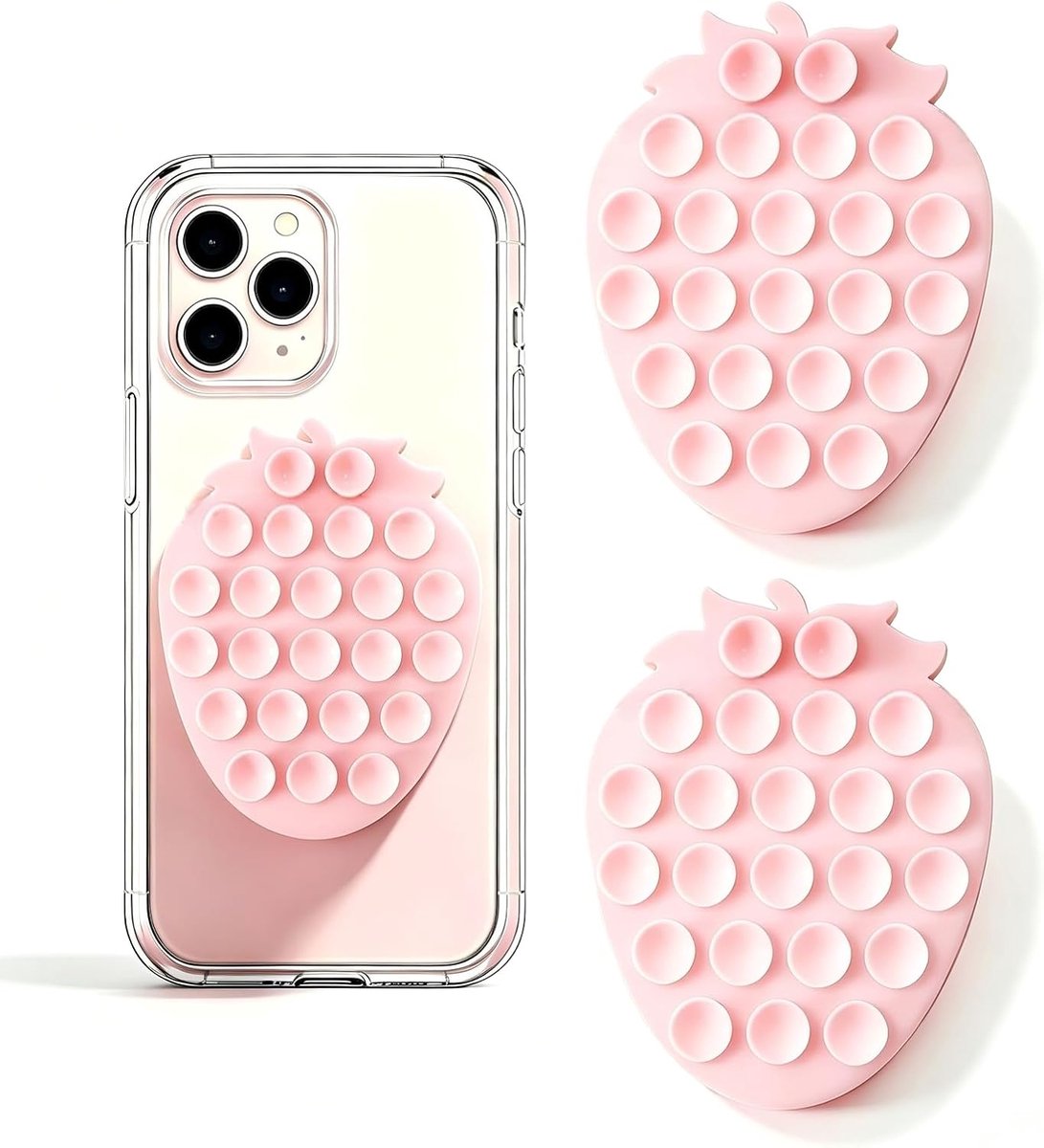 Siliconen zuignap telefoonhouder, schattig siliconen zelfklevend telefoonaccessoire voor smartphones, handsfree spiegel douche telefoonhouder voor selfies, -video's (lichtroze)