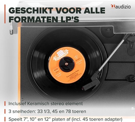 Platenspeler met speakers - Audizio Akron - LP speler - Bluetooth - AUX - 3 snelheden - Bamboe — afbeelding 5