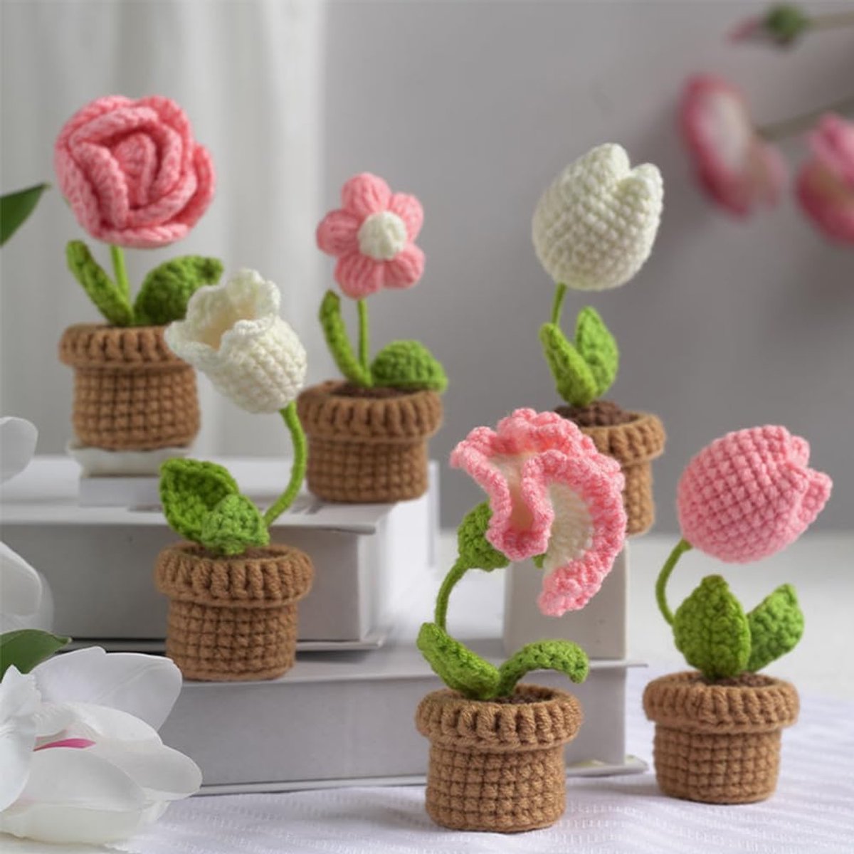 Ysister Haakset voor beginners 6-delig haakgaren set Haak-starterset voor bloem DIY haak brei set met stap-voor-stap-instructies en video-tutorials, Flower