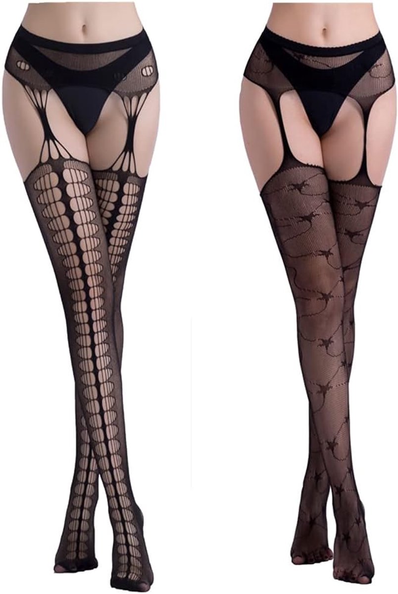 通用 BN 2 paar sexy kousen, vrouwen sexy kousenband, dames jarretels, bretels panty netkousen, zwart, eenheidsmaat