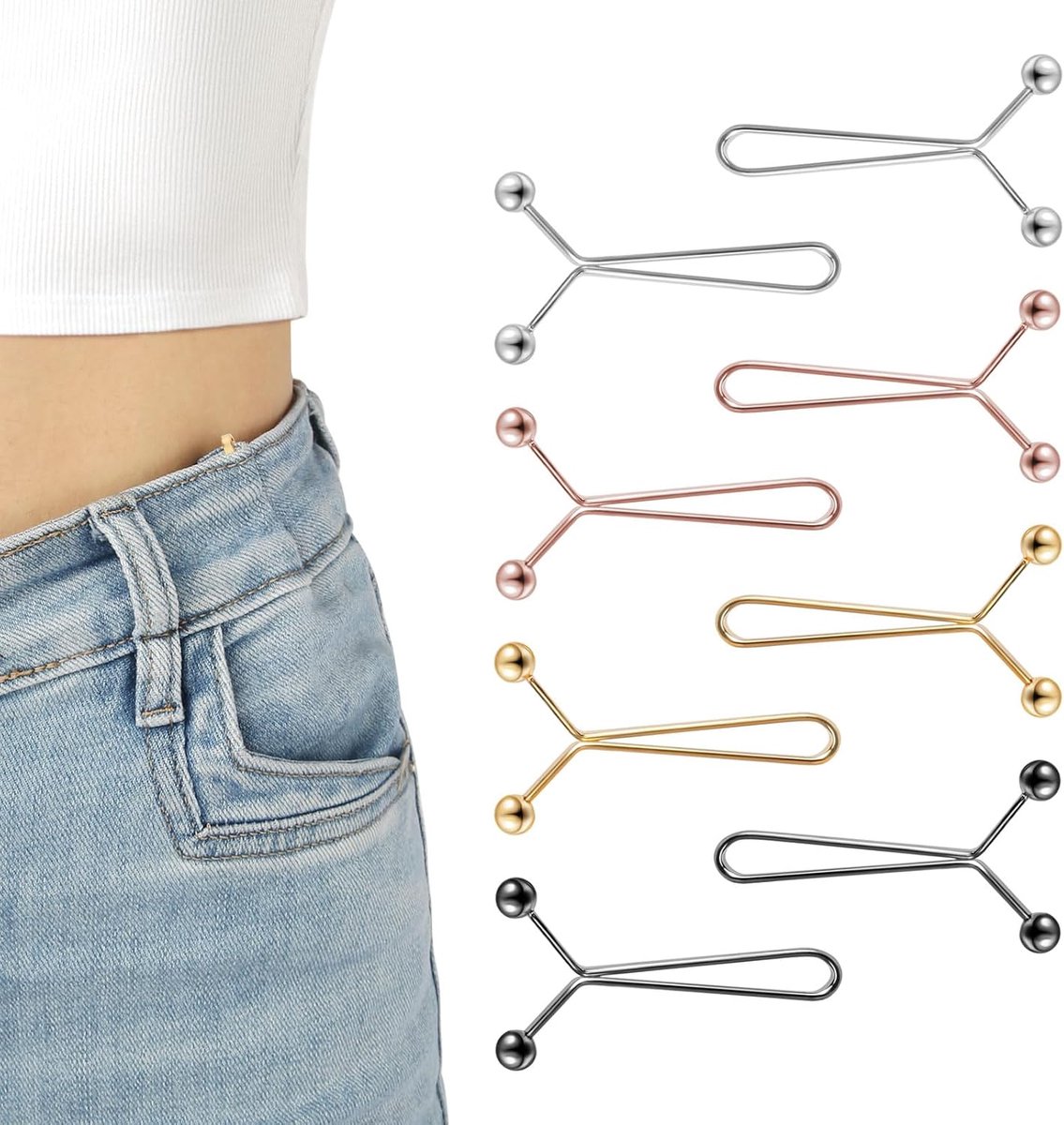 Prota Verstelbare taillespanners, 24 stuks broekband nauwer maken, broeksknoop om strakker te maken, voor jeans, geen naaien, Jean Rock T-shirts
