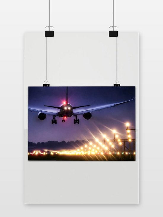 Vliegtuigposter - Vliegtuig Foto - Vliegtuig landing - Actiefoto - posters - formaat 60x90cm - Wanddecoratie - 1405