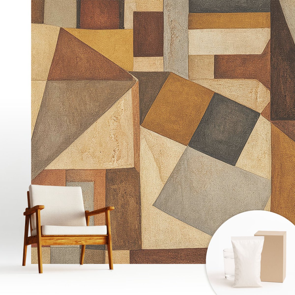 Wallfluent Fotobehang - Bruin Vliesbehang - 250x250 cm - Geometrische Abstractie Muurschildering - Gang behang Abstractie - Fotobehang Vlies - Slaapkamer behang