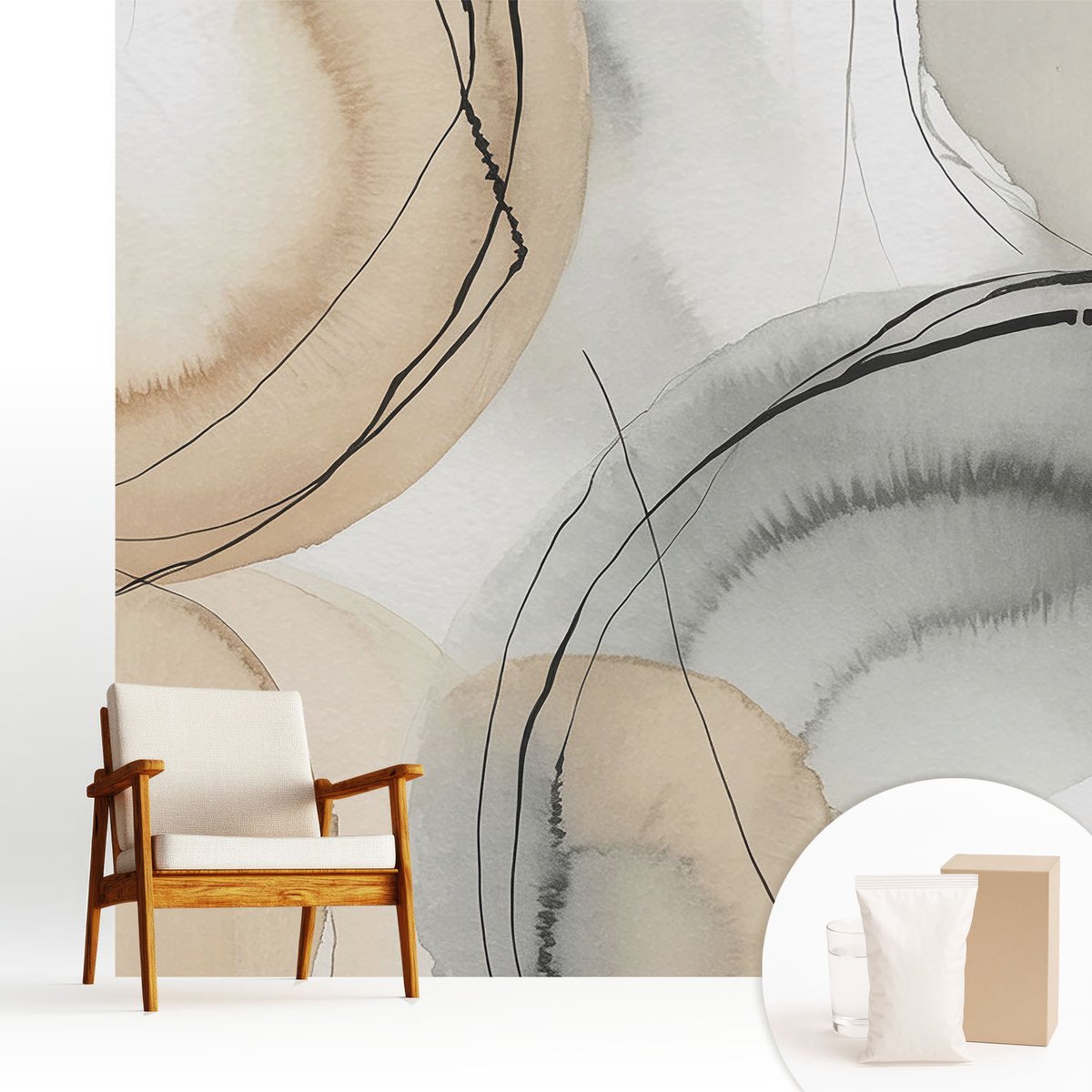 Wallfluent Fotobehang - Zwart Vliesbehang - 250x250 cm - Geometrische Harmonie Fotobehang Vlies - Hal behang Abstractie - Muurschildering - Woonkamer behang