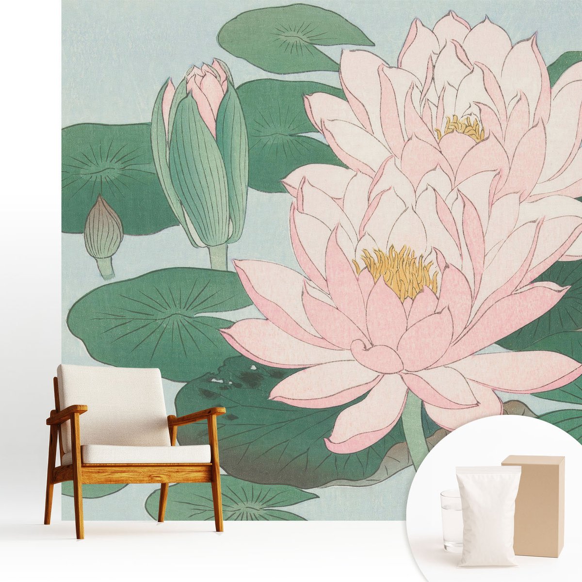 Wallfluent Fotobehang - Groente Vliesbehang - 250x250 cm - Waterlotus Fotobehang Vlies - Woonkamer behang Bloemen En Planten - Muurschildering - Woonkamer behang