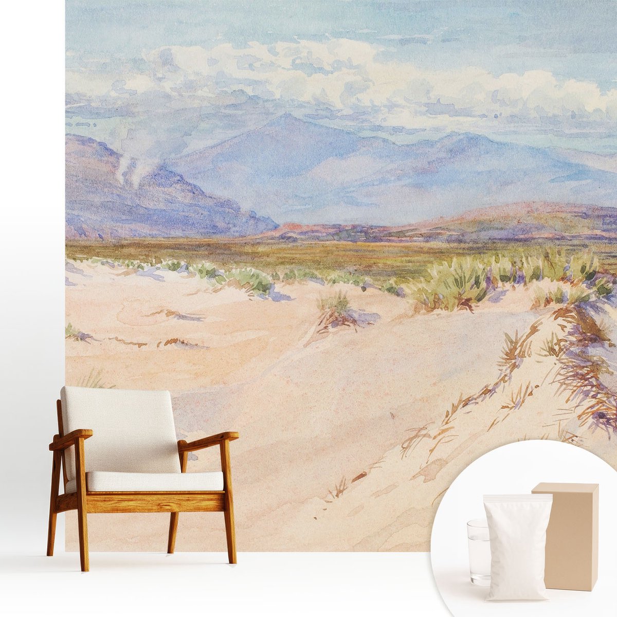 Wallfluent Fotobehang - Wit Vliesbehang - 250x250 cm - Woestijnlandschap Muurschildering - Slaapkamer behang Landschappen - Fotobehang Vlies - Slaapkamer behang
